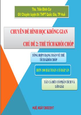 Chuyên đề Hình học không gian - Chủ đề 2 Thể tích khối chóp